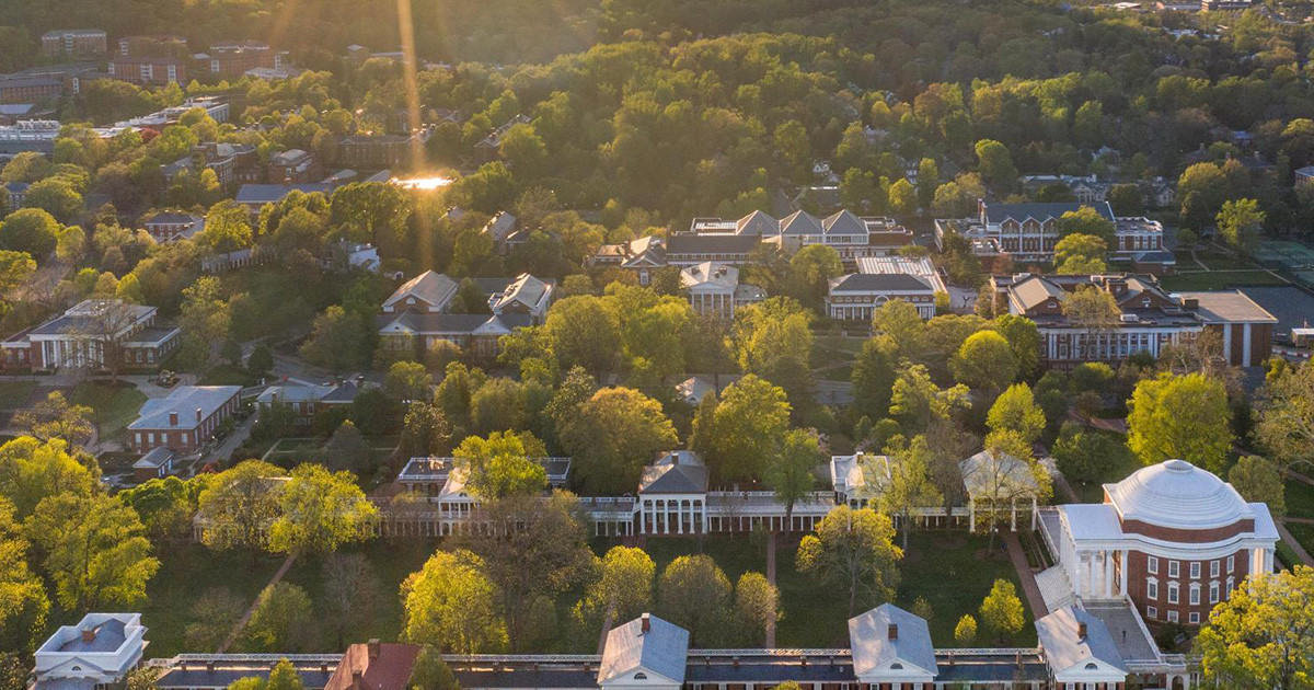 Aerial view of UVA's Academical Village.
